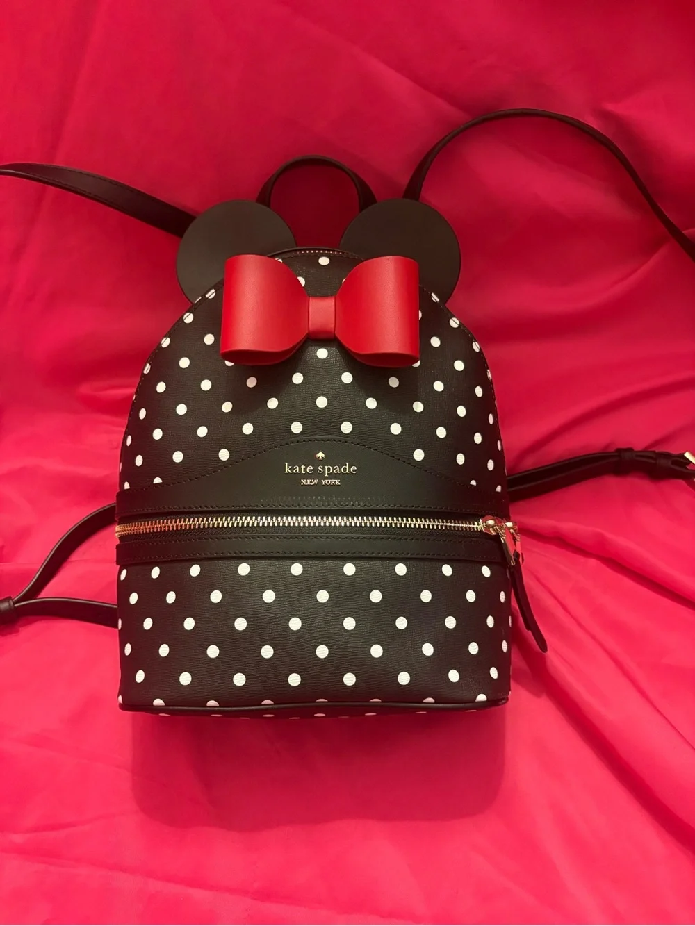 kate spade Black White Polka Dot Kids Backpack with Red Bow